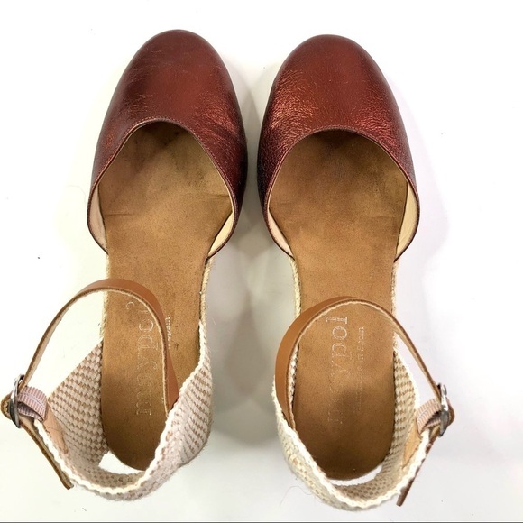 Maypol Anthropologie wedge espadrilles metallic red leather toe woven heel 39 - Picture 6 of 12
